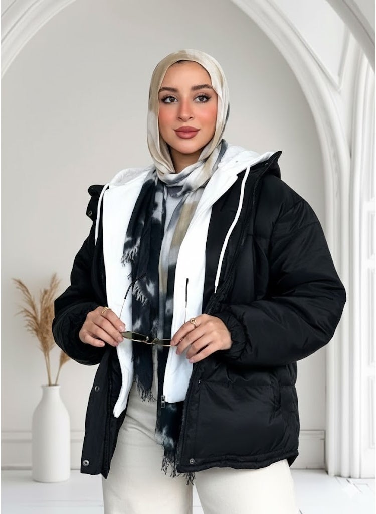 Black Bomber Jacket with Zipper and Hood – Waterproof, Heavy-Duty Lined, Stylish Winter Jacket – Fits up to 80 kg - Image 5